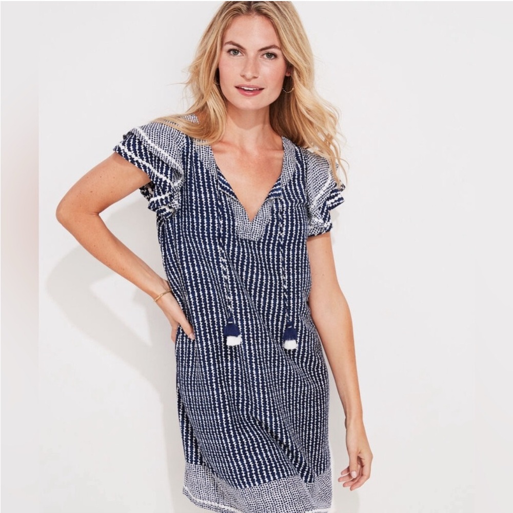 Vineyard Vines Navy Blue and White Print Dress or Cover-Up Size Large